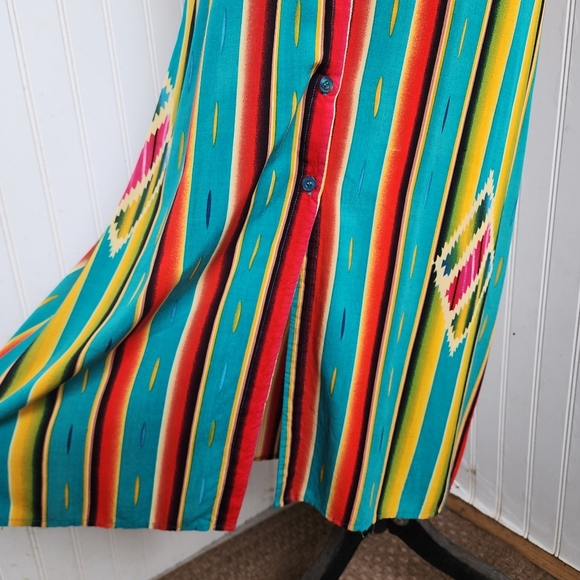 L&B Lucky & Blessed Women’s Colorful Striped Maxi Dress Button Up Short Sleeve M - Picture 4 of 15